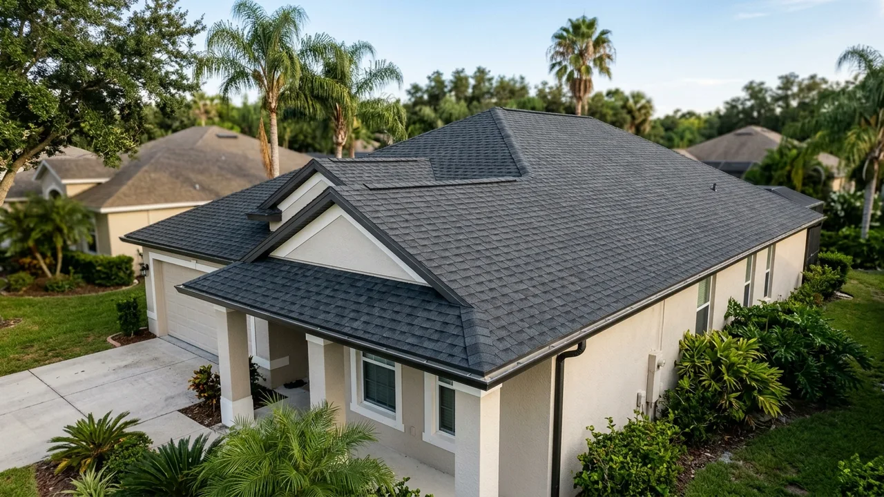 asphalt shingle roof detail for Tampa roofing work