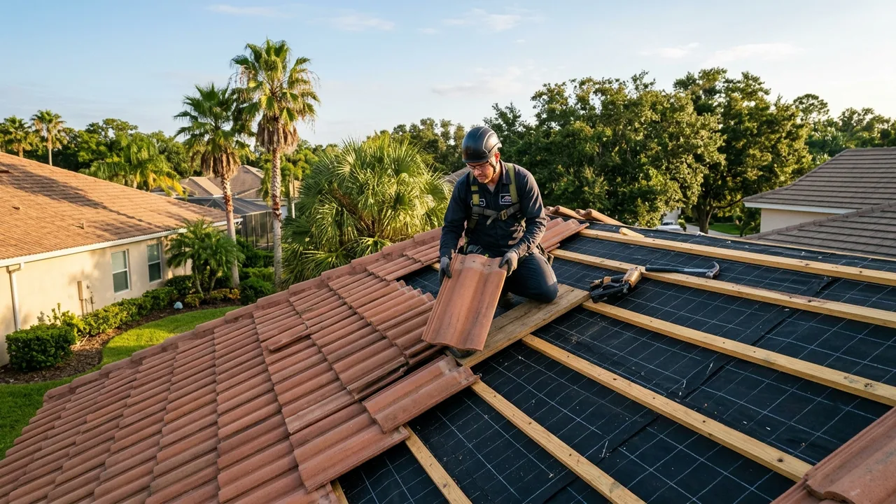 concrete tile roof inspection on a Tampa home